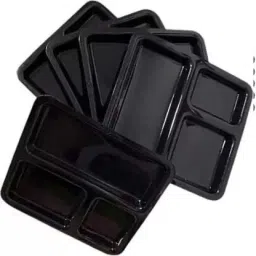 3 Compartment Black Square Plastic Section Plates For Serving Snacks Breakfast (25x25 cm) Sectioned Plate-image-67