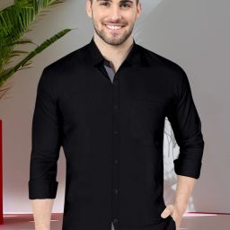 Men Regular Fit Solid Spread Collar Formal Shirt-image-4