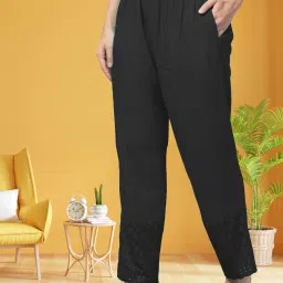 Women Relaxed Black Viscose Rayon Trousers-image-41