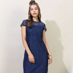 tokyo talkies Women Skater Blue Knee Length Dress-picture-2