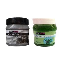 FEELHIGH Set Of 2 Charcoal Scrub & Aloevera Scrub For Face & Body Exfoliators 500 ml Each-50