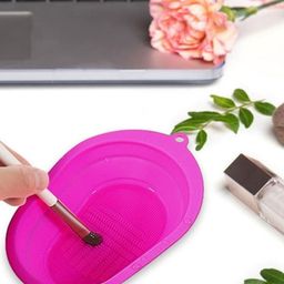 FEELHIGH Silicon Makeup Brush Cleaning Bowl & Washing Tool Scrubber - Rose Red-54