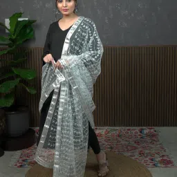 Net Embroidered Silver Women Dupatta-image-78