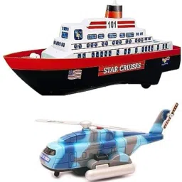 Pull Back Rescue Helicopter and Cruise Ship Replica Combo for Kids-3