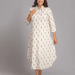 SUTI Abstract Printed Cotton Shirt Collar Curved A-Line Dress-image-51