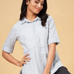 AKKRITI BY PANTALOONS Shirt Collar Embroidered Cotton Tunic-picture-12