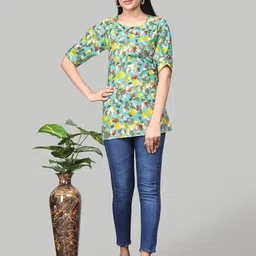 ZELZIS Floral Printed Puff Sleeves Straight Kurti-image-19