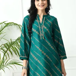 MEESAN Modal Mandarin Collar Printed Tunic-13