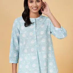 AKKRITI BY PANTALOONS Floral Printed Band Collar Cotton Tunic-image-92