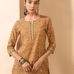MEESAN Floral Printed Notched Neck Pure Cotton Kurti-picture-24