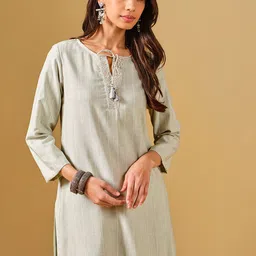 Global Desi Tie-Up Neck Striped Kurta-picture-15