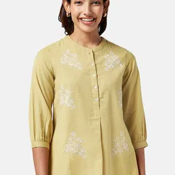 AKKRITI BY PANTALOONS Embroidered Cotton Mandarin Collar Tunic-image-30