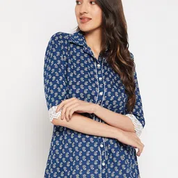 WEAVLLITE Ethnic Motifs Printed Lace Inserted Pure Cotton Shirt Style Top-picture-18