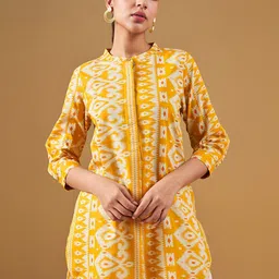 Global Desi Ethnic Motifs Printed Pure Cotton Straight Kurti-image-8