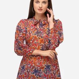 RAISIN Women Rust Floral Printed Georgette A-Line Tunic-image-23