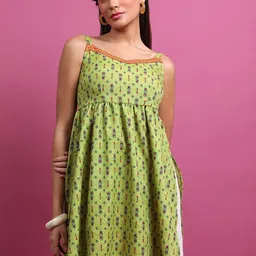 KETCH Green & Orange Floral Printed Shoulder Straps A-Line Tunic-19