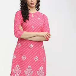 Vishudh Pink & White Printed Cotton Tunic-image-70
