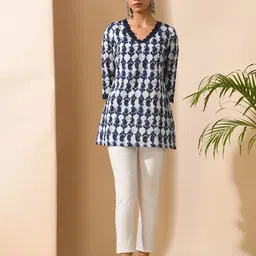 MEESAN Printed V-Neck Cotton Tunic-image-37