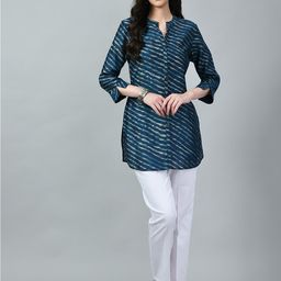 MEESAN Modal Band Collar Printed Tunic-31