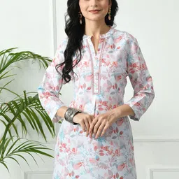 MEESAN Floral Printed Mandarin Collar Kurti-picture-19