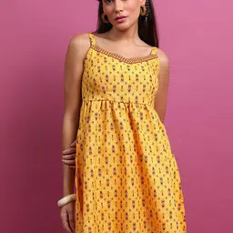 KETCH Mustard & Maroon Floral Printed Shoulder Straps A-Line Tunic-20