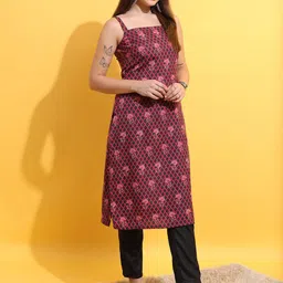 Vishudh Floral Printed Shoulder Straps Straight Kurta-image-26