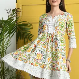 CRENOL THREADS Floral Printed Lace Inserts A-Line Mini Dress-image-53