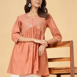 RANGMANCH BY PANTALOONS Floral Embroidered Sequinned Empire A-Line Kurti-picture-40