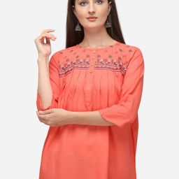 RAISIN Women Peach-Colour Embroidered Straight Tunic-picture-5