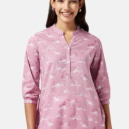 AKKRITI BY PANTALOONS Floral Printed Cotton Mandarin Collar Tunic-image-93