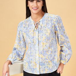 Honey by Pantaloons Printed Tie Up Neck Cuffed Sleeves Pure Cotton Tunic-picture-7