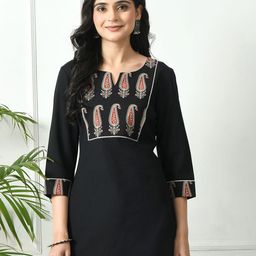 MEESAN Ethnic Motifs Printed Notched Round Neck Kurtis-image-21