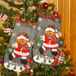 MARKET99 Grey & Red 2 Pieces Christmas Stockings Festive Christmas Decor-14