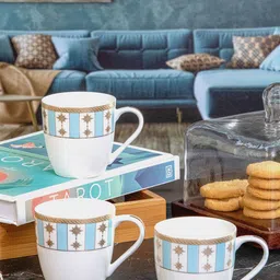 SONAKI White 6 Pieces Ethnic Motifs Printed Bone China Glossy Mugs- 180 ML Each-image-2