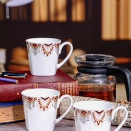 SONAKI White & Red 6 Pieces Printed Bone China Glossy Mugs 180 ml Each-12