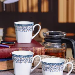 SONAKI 6 Pcs White & Blue Floral Printed Bone China Glossy Cups - 180 ML Each-image-49
