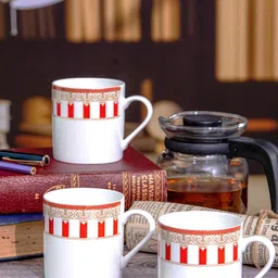 SONAKI White & Red Printed 6 Pieces Printed Bone China Glossy Mugs 210 ml Each-15