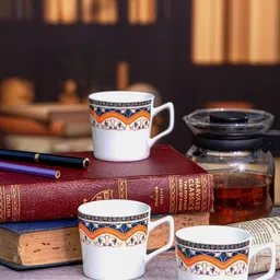 SONAKI White & Blue 6-Pieces Floral Printed Bone China Glossy Cups 120 ml Each-17