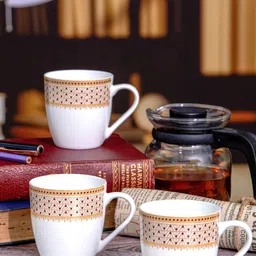 SONAKI White & Brown 6 Pieces Floral Printed Bone China Glossy Mugs 180 ml Each-12