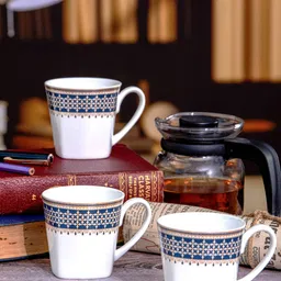 SONAKI White & Blue 6 Pieces Printed Bone China Glossy Mugs 180 ml Each-41