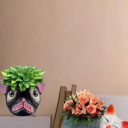Garden Deco 2-Pcs Black & White Printed Cat & Bruno Ceramic Planters-35