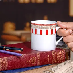 SONAKI White & Red Printed 6 Pieces Printed Bone China Glossy Mugs 210 ml Each image 2
