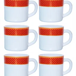 Cello 6 Pieces White & Red Printed Opalware Solitaire Glossy Coffee Mugs 180 ml Each image 3