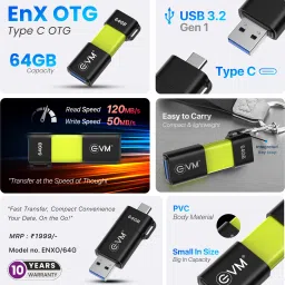 EVM EnX OTG Flash Drive with Type C & USB Port 64 GB OTG Drive Compatible with Mobile USB 3.0 Plastic Case image 2