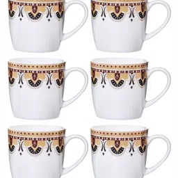 SONAKI White & Maroon 6 Pieces Ethnic Motifs Printed Bone China Glossy  Cups 200ml each image 2