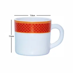 Cello 6 Pieces White & Red Printed Opalware Solitaire Glossy Coffee Mugs 180 ml Each image 4