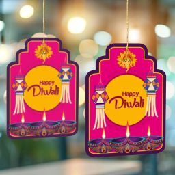 Happy Diwali Paper Card Kandeel Printed Ceiling Hanging Decoration 10Pcs-image-100