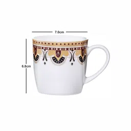 SONAKI White & Maroon 6 Pieces Ethnic Motifs Printed Bone China Glossy  Cups 200ml each image 5