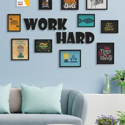 RANDOM Black Set of 10 3D Collage Photo Frames With WORK HARD Plaque image 1