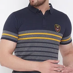 austin wood Men Striped Polo Neck Cotton Blend Blue T-Shirt-picture-19
